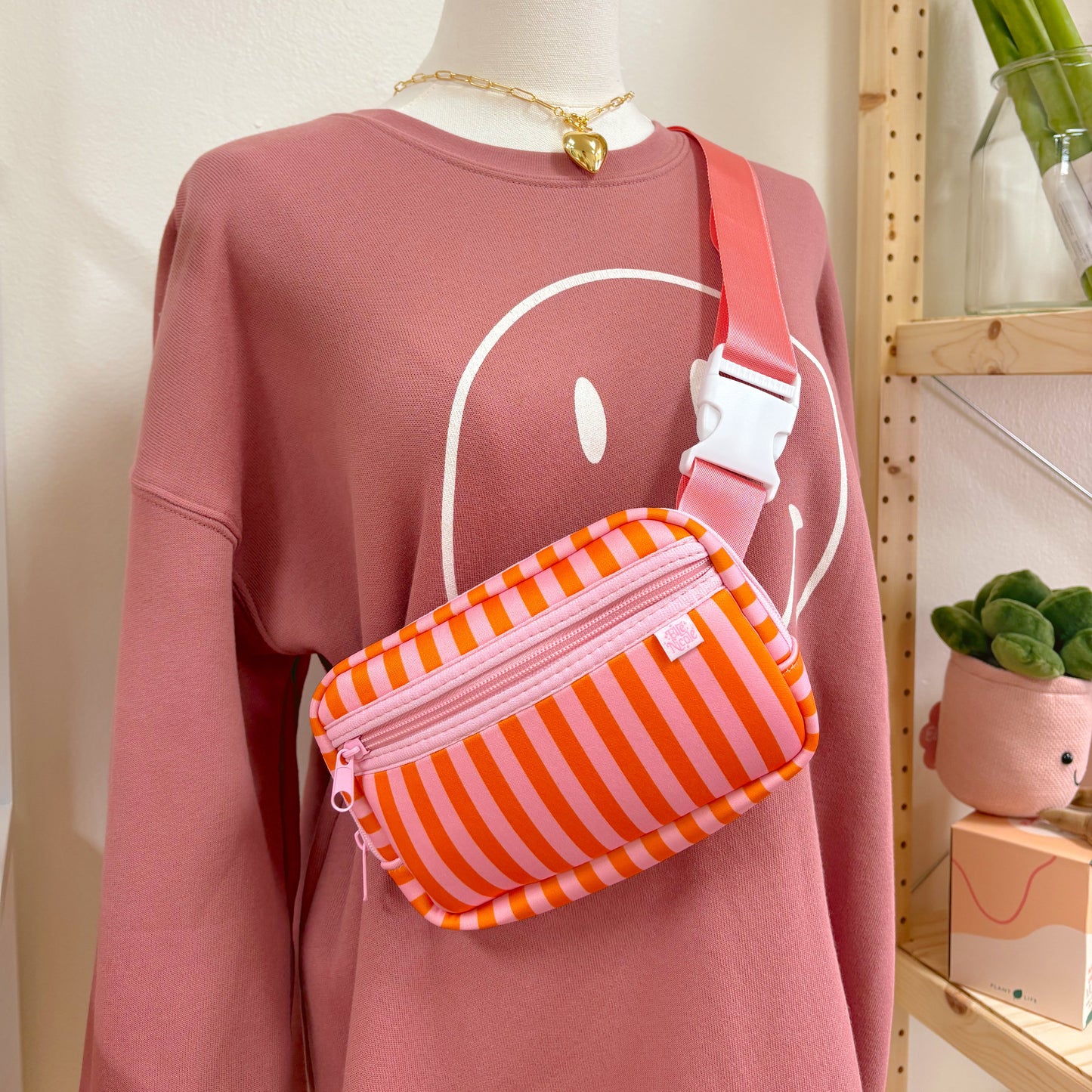 Crossbody Bag - Pink & Orange Stripes