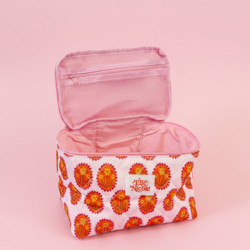 Quilted Handle Cosmetic Bag - Medallion Floral