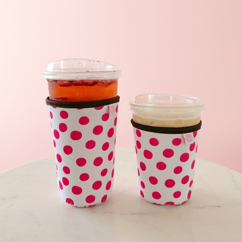 Coffee Cup Cover - Pink Polka Dots - Iced Drink Sleeve