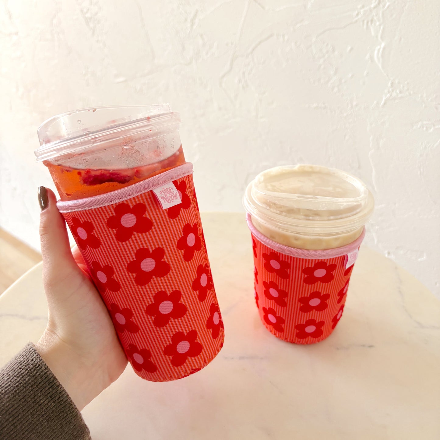 Coffee Cup Cover - Happy Striped Floral - Iced Drink Sleeve