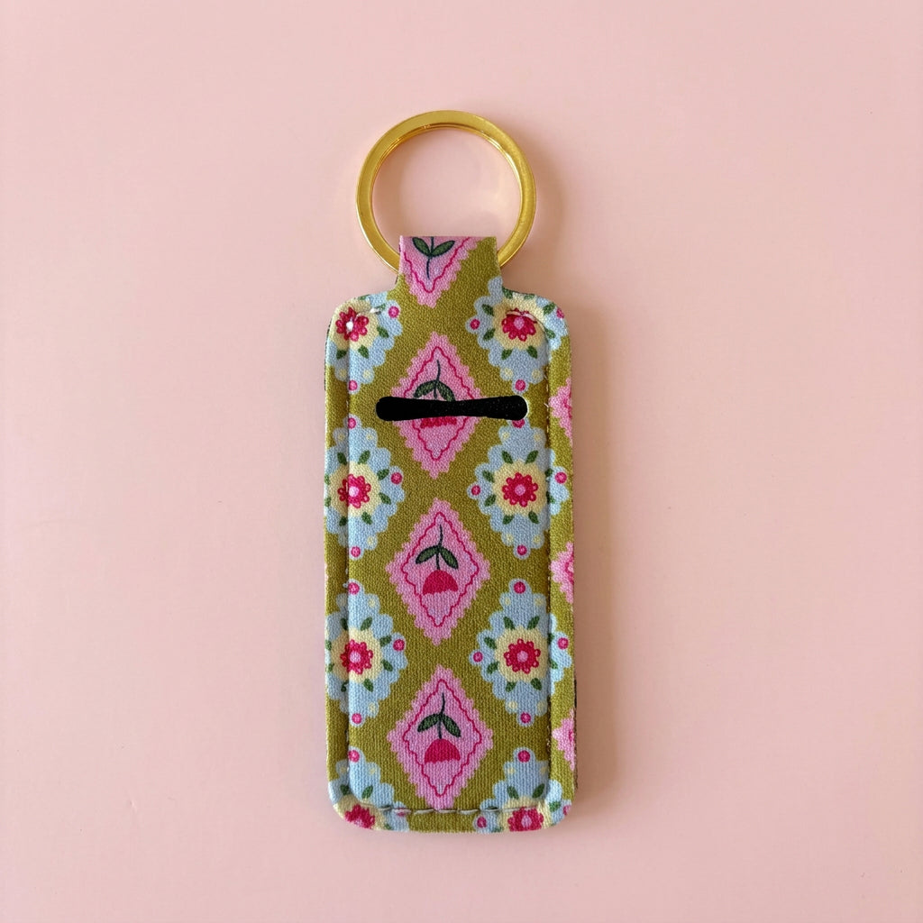 Lip Balm Keychain Holder - Argyle Floral