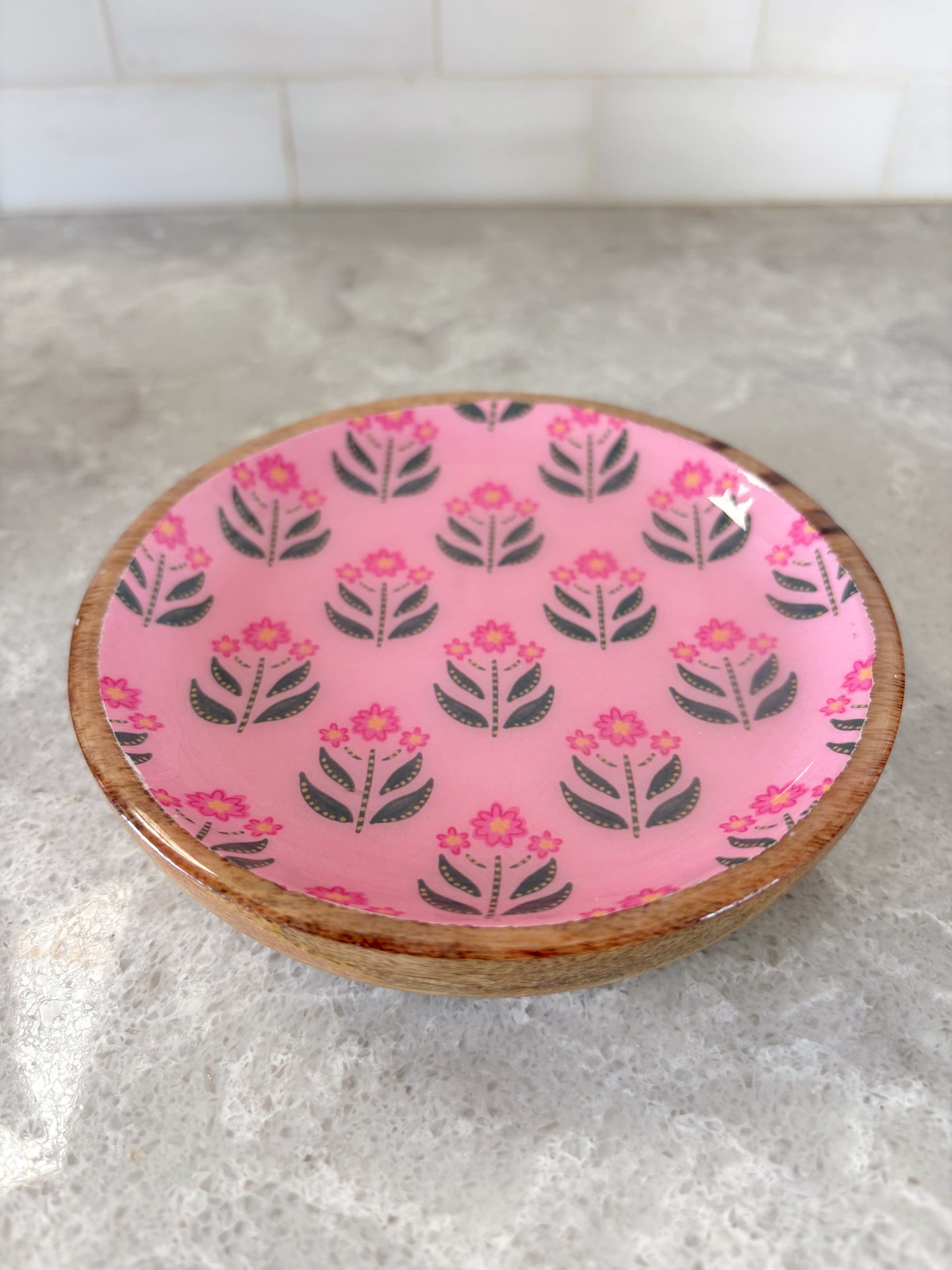 Mango Wood Trinket Dish - Whimsy Floral