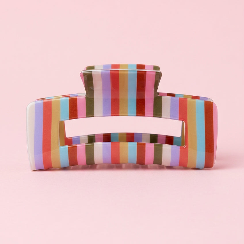 Hair Claw Clip -Retro Rainbow Stripes