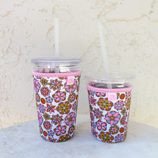 Coffee Cup Cover - Groovy Floral Doodles - Iced Drink Sleeve