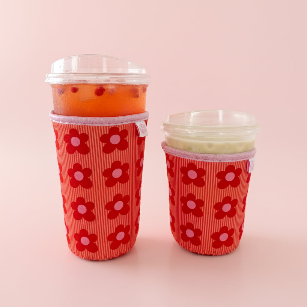 Coffee Cup Cover - Happy Striped Floral - Iced Drink Sleeve