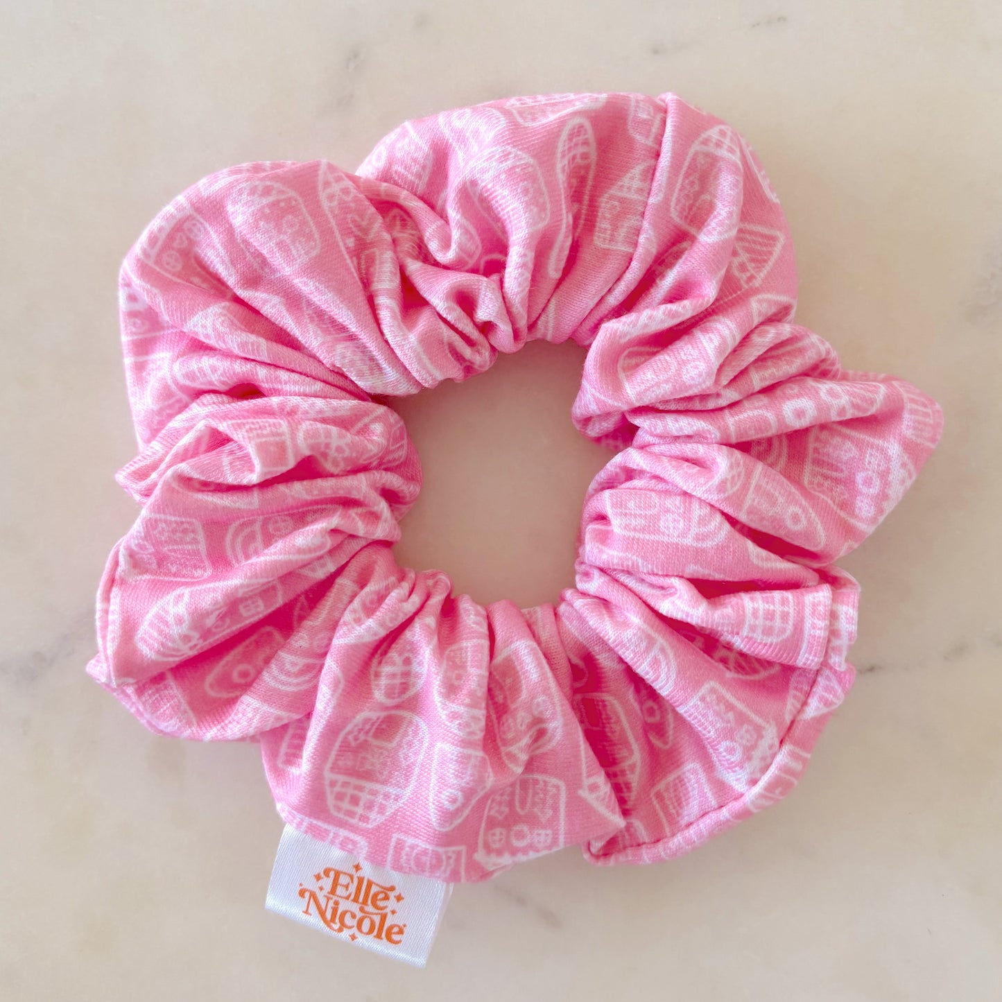 Scrunchie - Pink Gingerbread Houses *new & improved extra soft fabric*