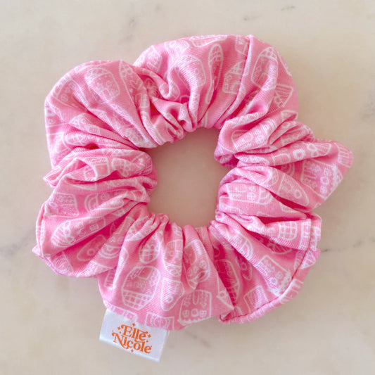 Scrunchie - Pink Gingerbread Houses *new & improved extra soft fabric*