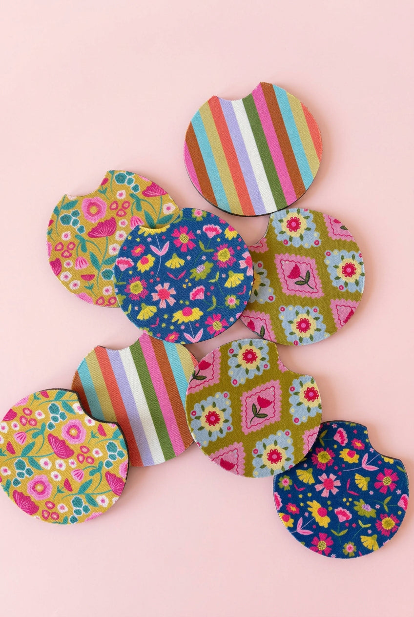 Car Cupholder Coasters - Argyle Floral