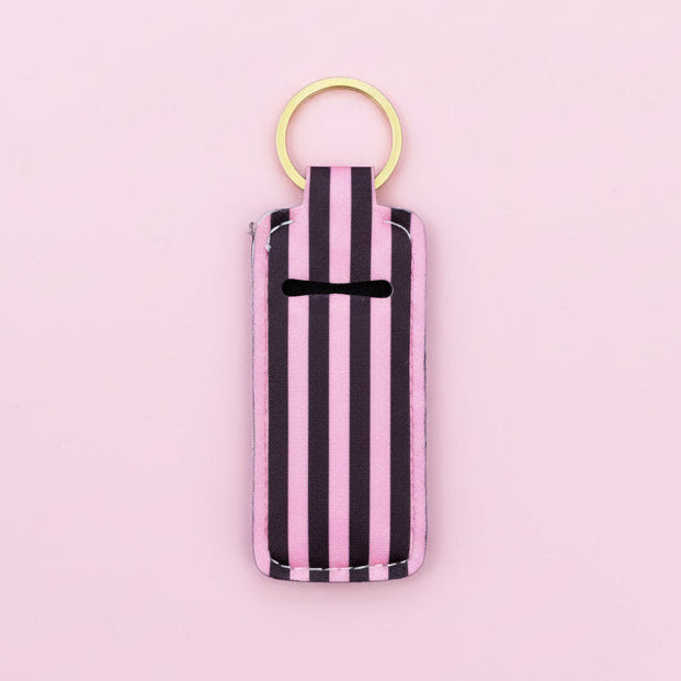 Lip Balm Keychain Holder - Chocolate Strawberry Stripes