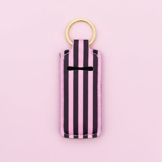 Lip Balm Keychain Holder - Chocolate Strawberry Stripes