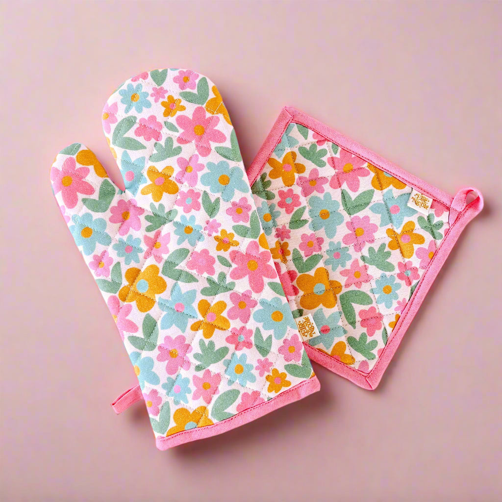 Oven Mitt + Pot holder Set - Sage Bloom