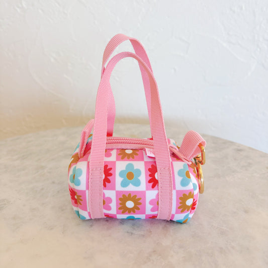Bag Charm - Mini Purse Keychain - Checkered Floral