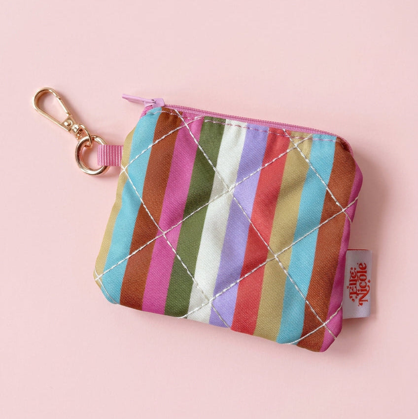 Quilted Coin Purse Keychain - Retro Rainbow Stripes