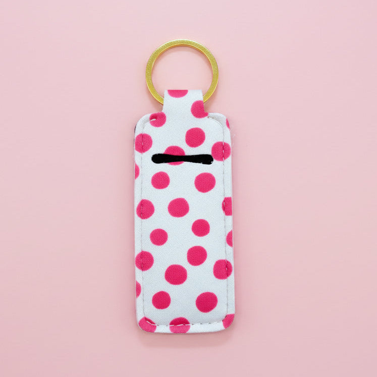 Lip Balm Keychain Holder - Pink Polka Dots