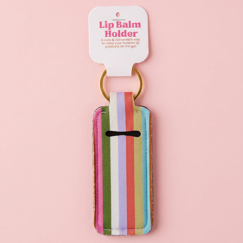 Lip Balm Keychain Holder - Retro Rainbow Stripes