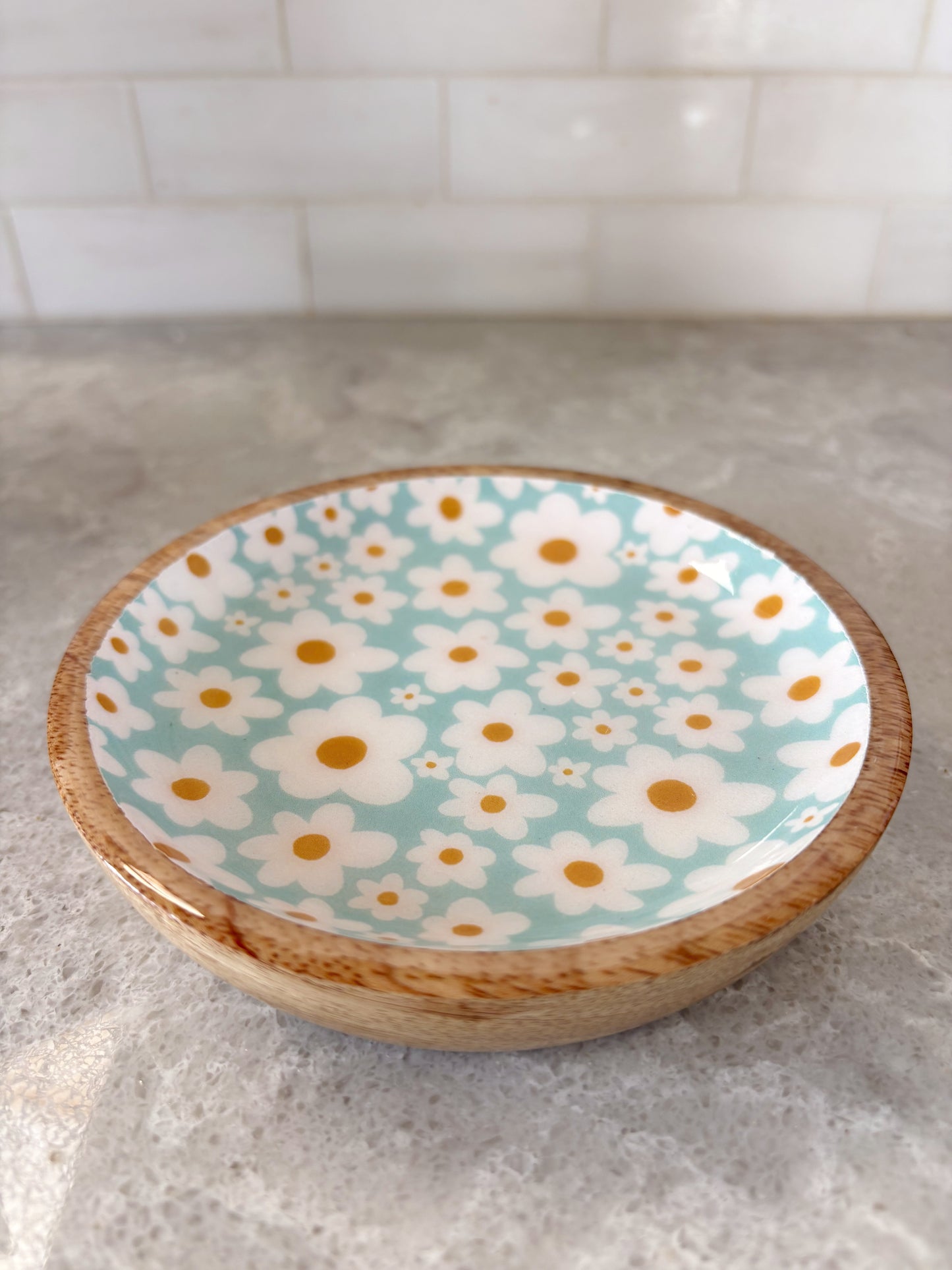 Mango Wood Trinket Dish - Blue Daisy