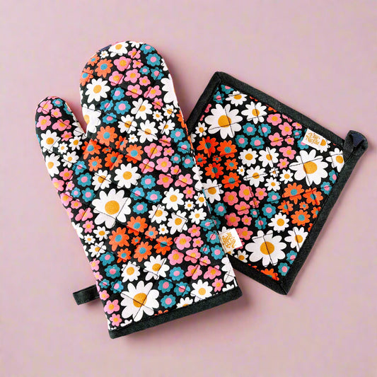 Oven Mitt + Pot holder Set - Darling Daisy