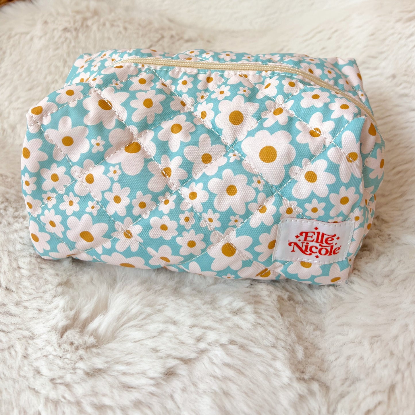 Quilted Cosmetic / Pencil Bag - Blue Daisy