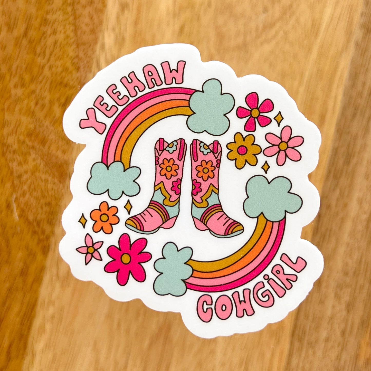 Yeehaw Cowgirl Rainbow Sticker