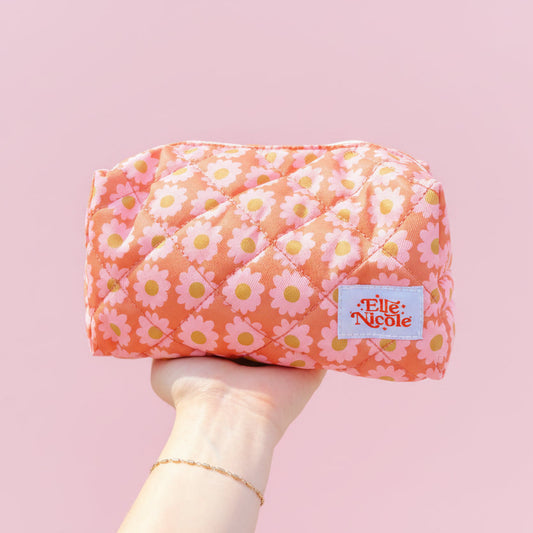 Quilted Cosmetic / Pencil Bag - Boho Daisy