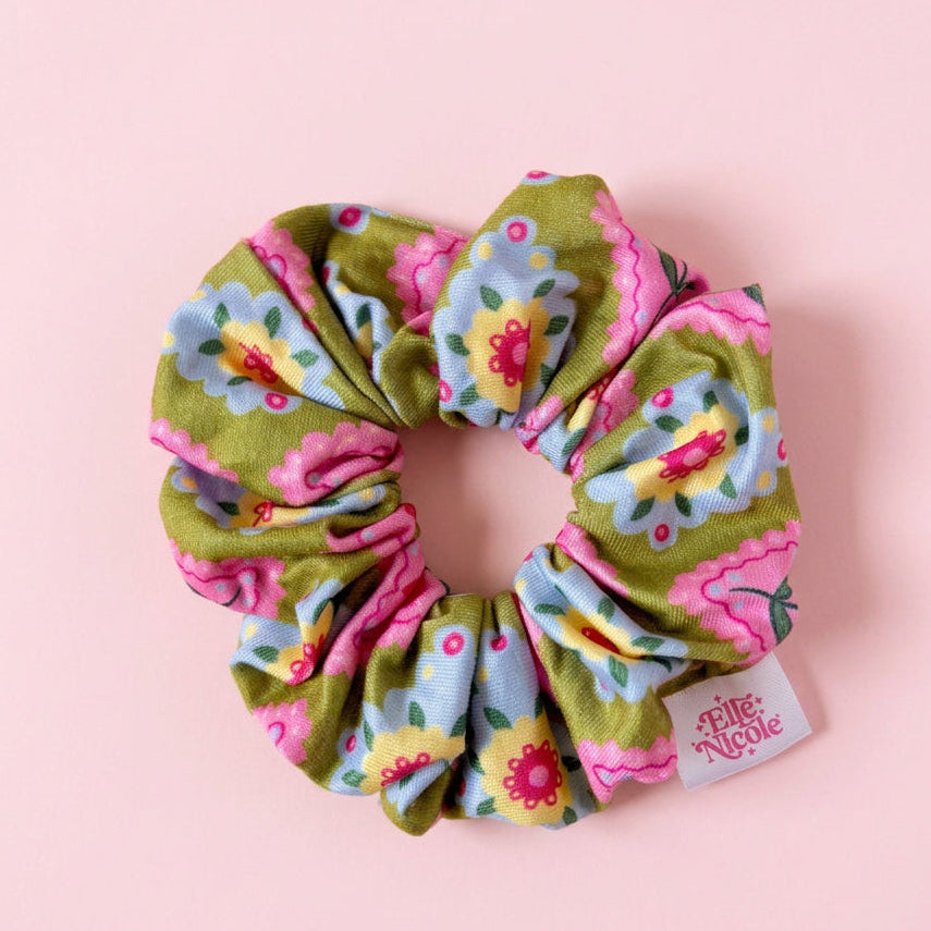Scrunchie - Argyle Floral *new & improved extra soft fabric*