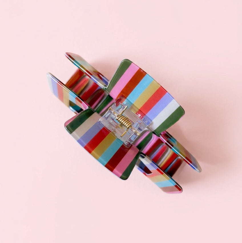 Hair Claw Clip -Retro Rainbow Stripes