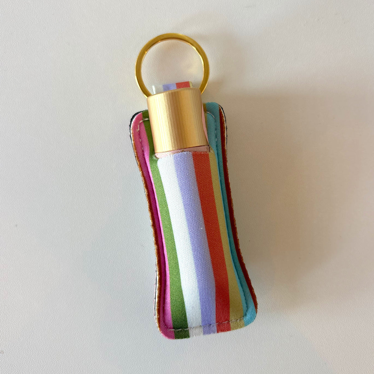 Lip Balm Keychain Holder - Retro Rainbow Stripes