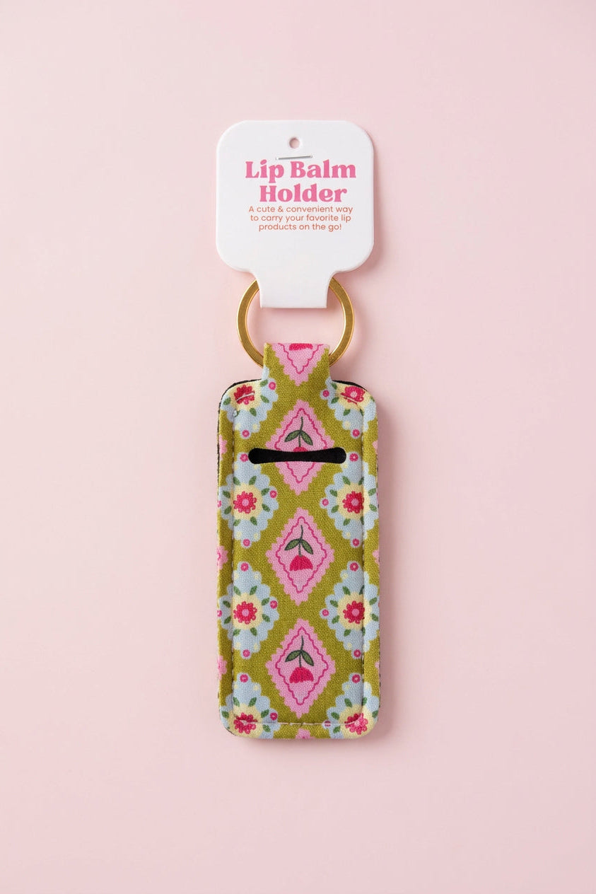 Lip Balm Keychain Holder - Argyle Floral