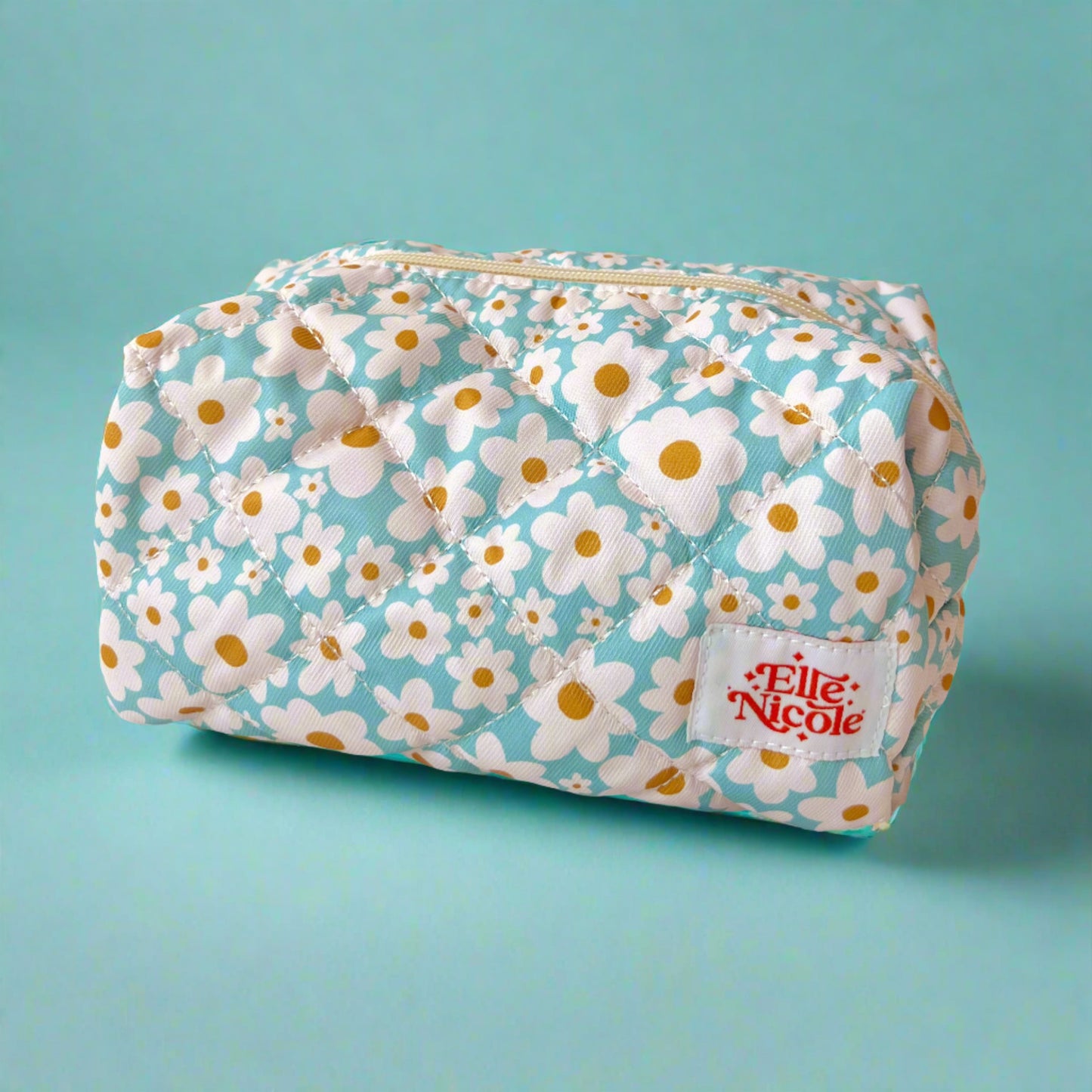 Quilted Cosmetic / Pencil Bag - Blue Daisy