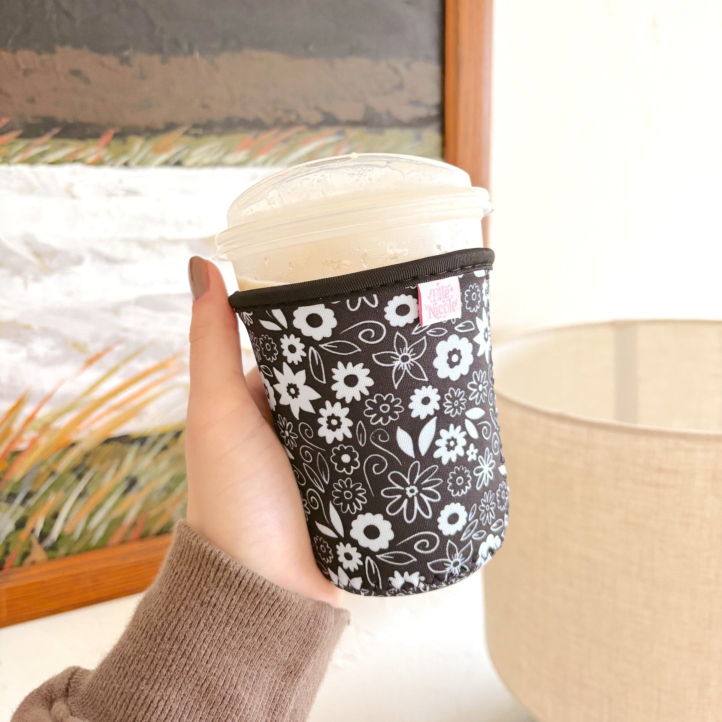 Coffee Cup Cover - Thankful Florals Black