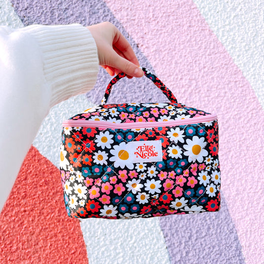 Quilted Handle Cosmetic Bag - Darling Daisy