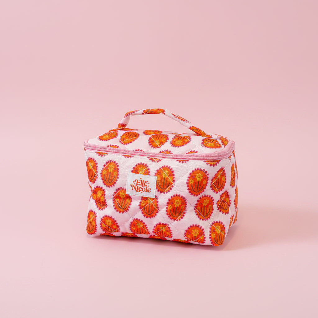 Quilted Handle Cosmetic Bag - Medallion Floral