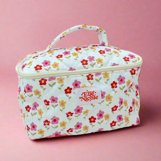 Quilted Handle Cosmetic Bag - Mod Floral