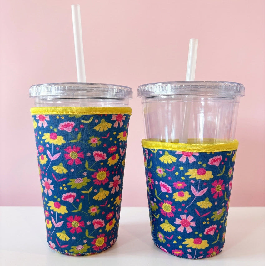 Coffee Cup Cover - Midnight Summer Blooms - Iced Drink Sleeve