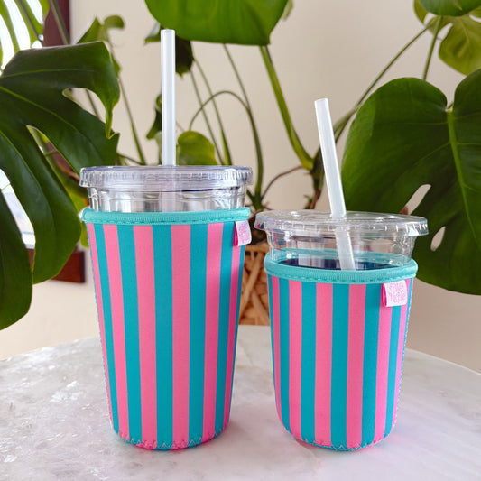 Coffee Cup Cover - Pink & Blue - Iced Drink Sleeve