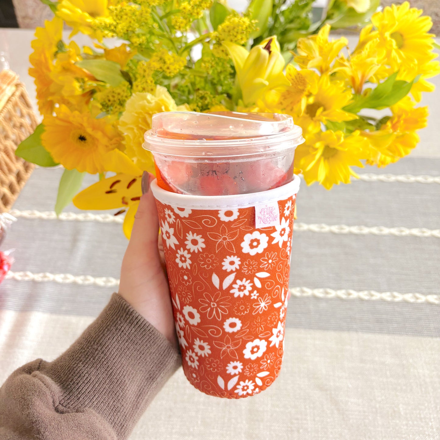 Coffee Cup Cover - Thankful Florals Orange