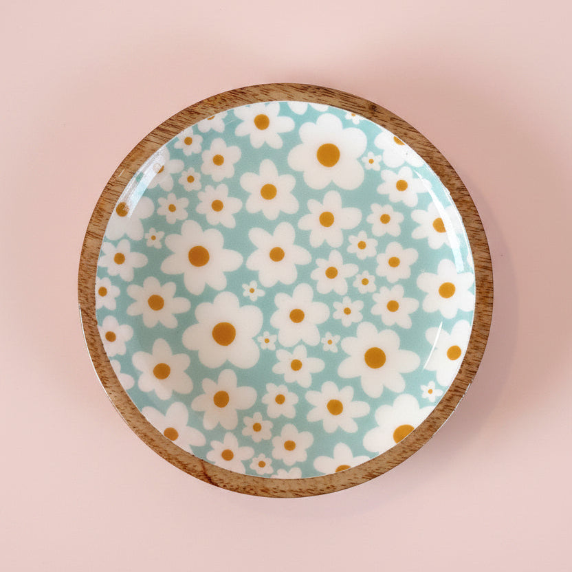Mango Wood Trinket Dish - Blue Daisy