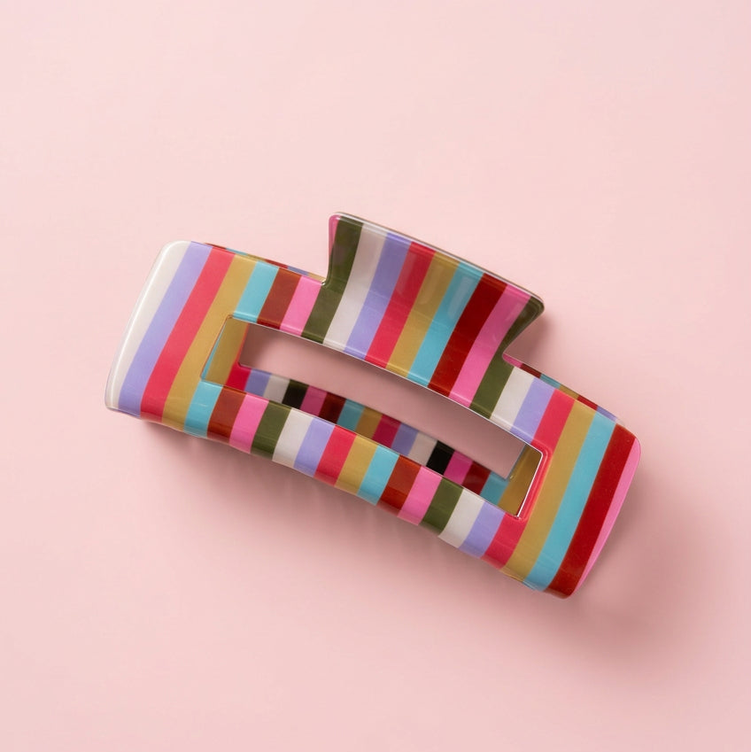 Hair Claw Clip -Retro Rainbow Stripes
