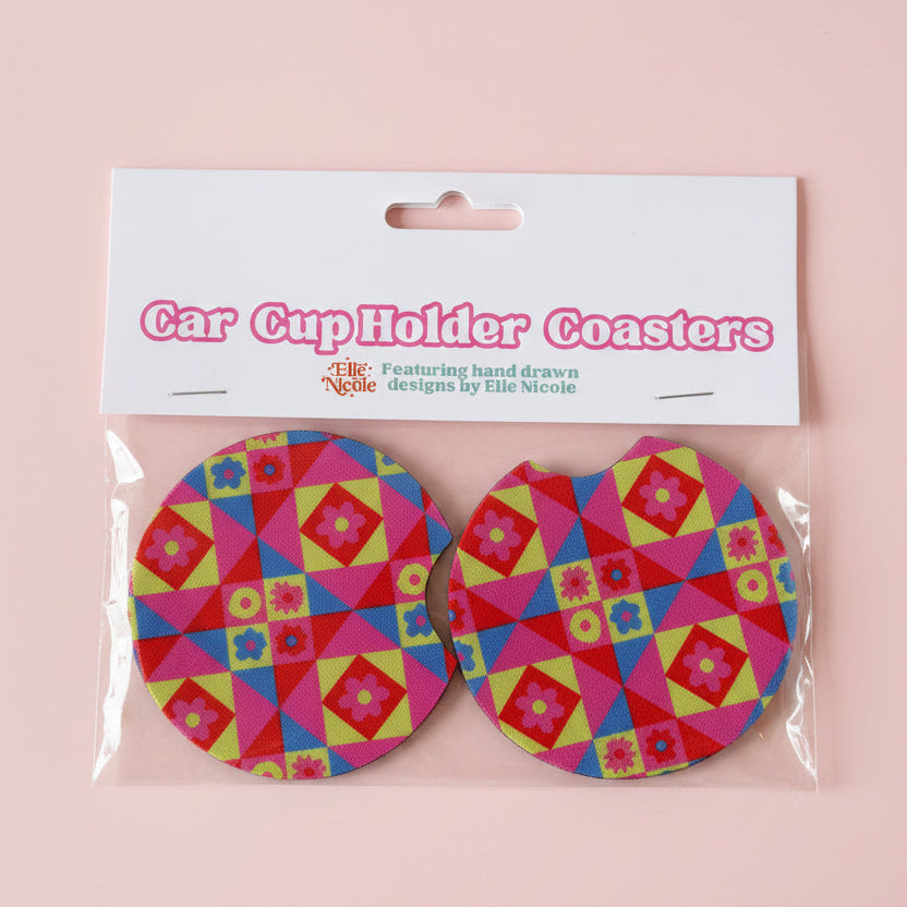 Car Cupholder Coasters - Kaleidoscope Quilt