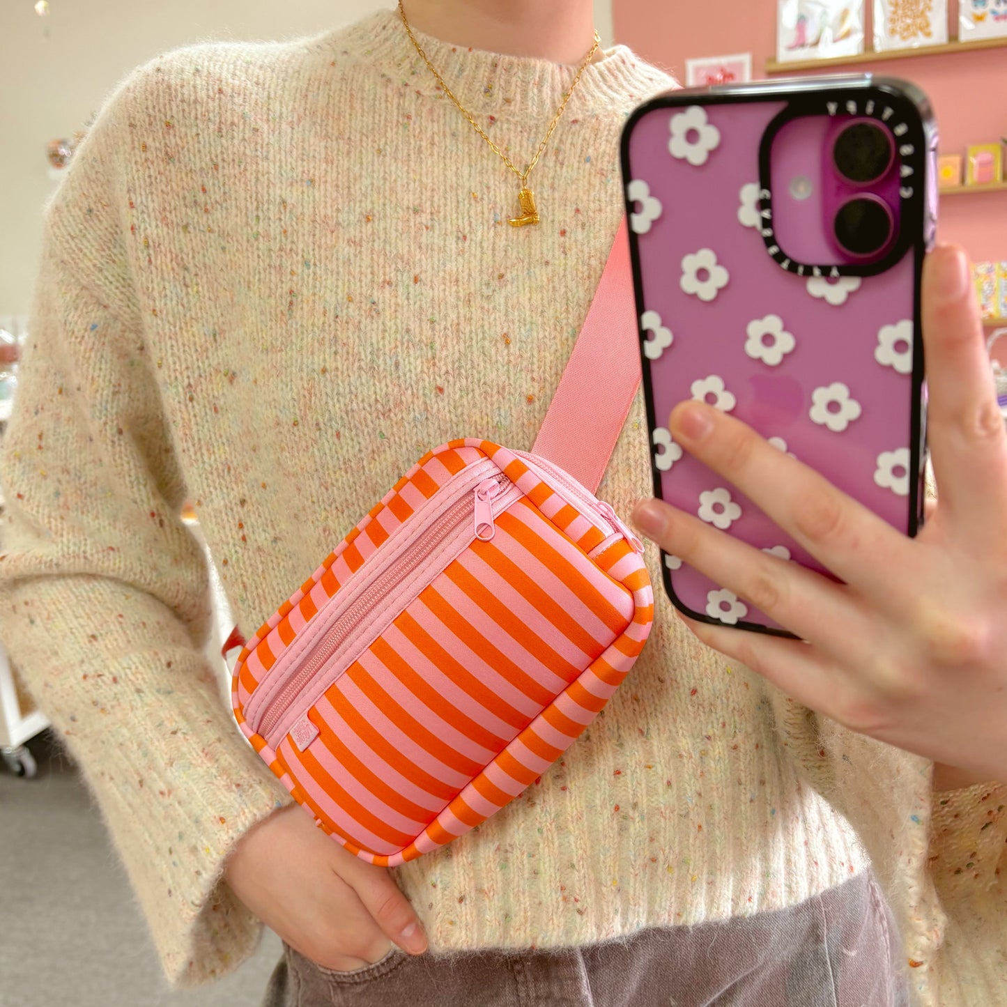 Crossbody Bag - Pink & Orange Stripes