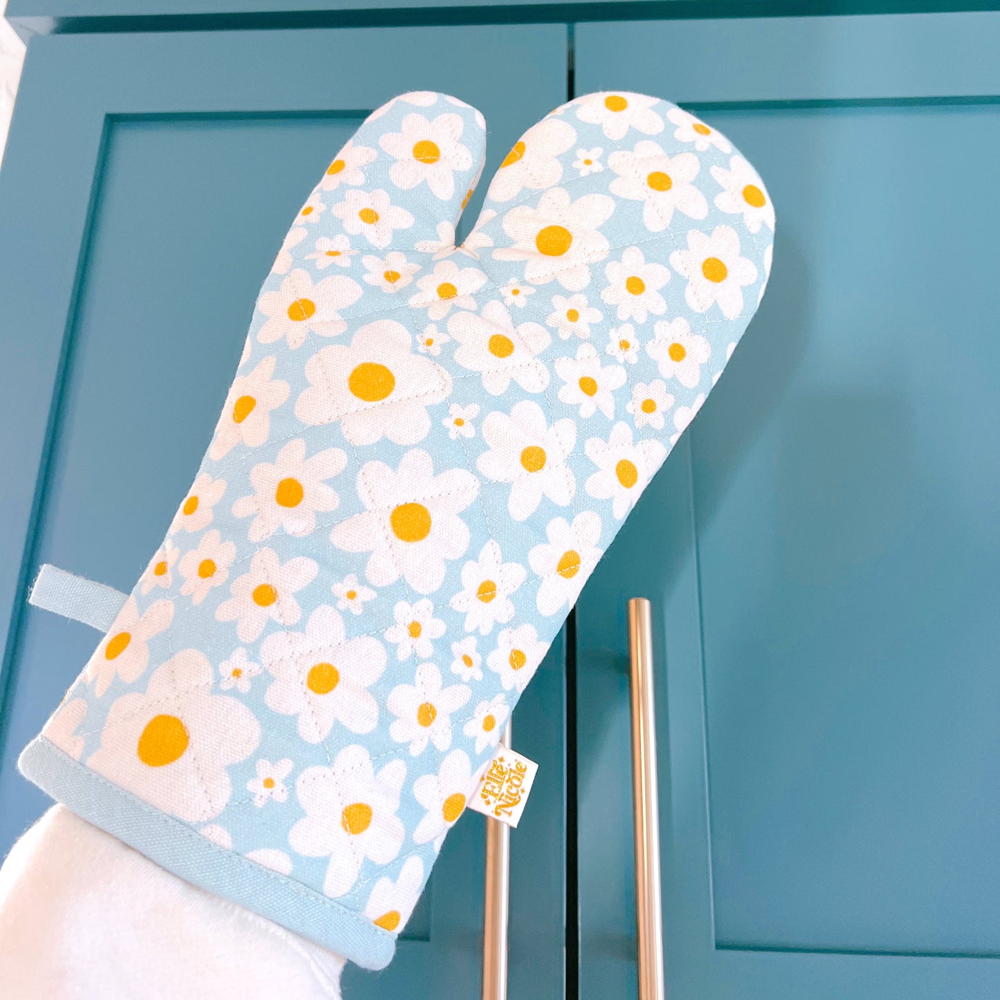 Oven Mitt + Pot holder Set - Blue Daisy