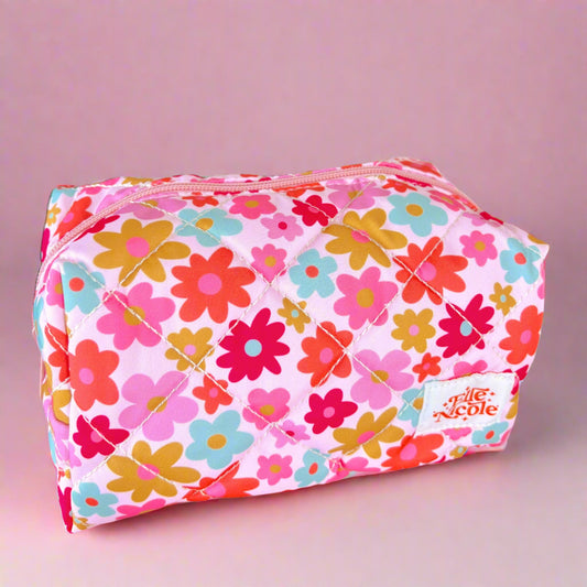 Quilted Cosmetic / Pencil Bag - Retro Florals