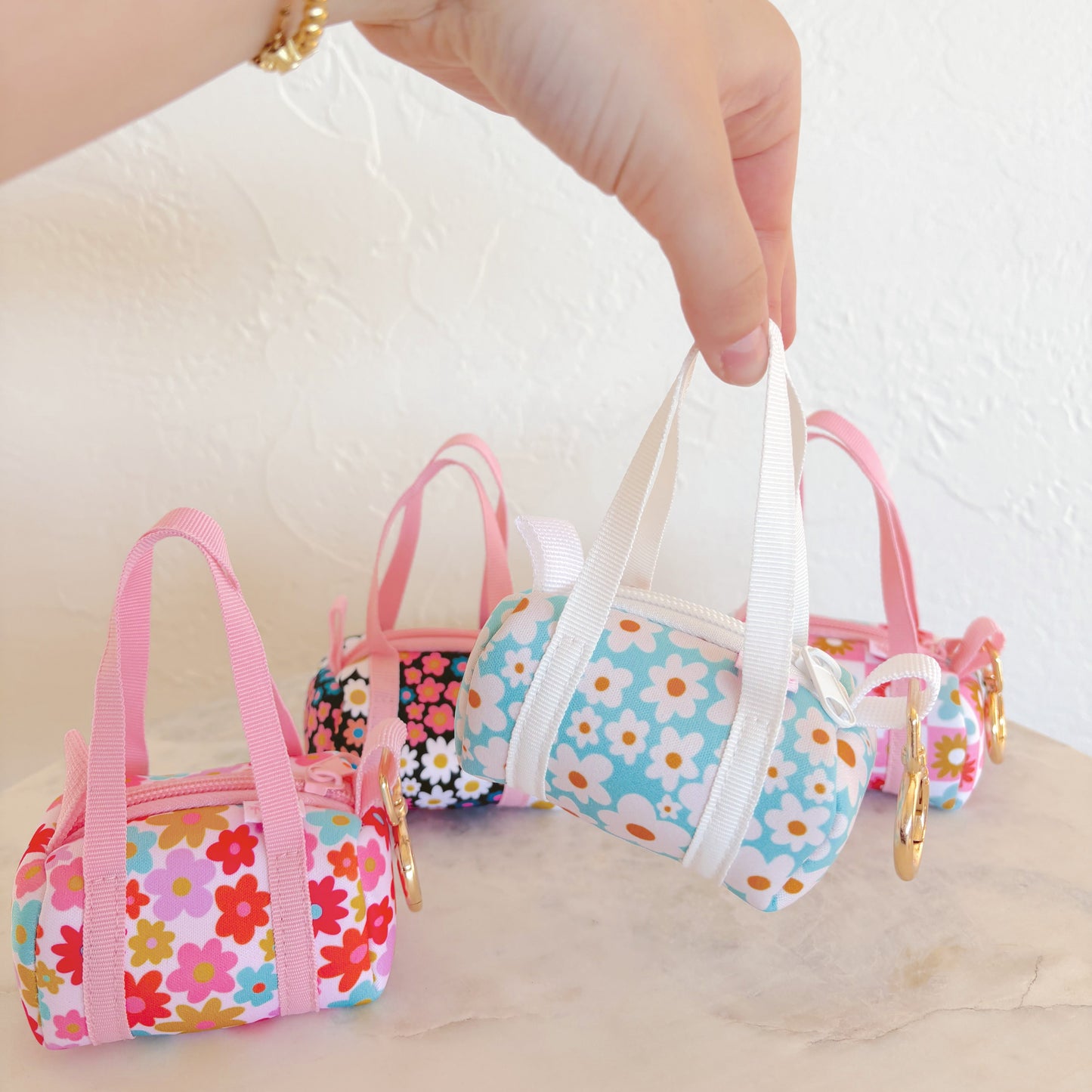 Bag Charm - Mini Purse Keychain - Blue Daisy