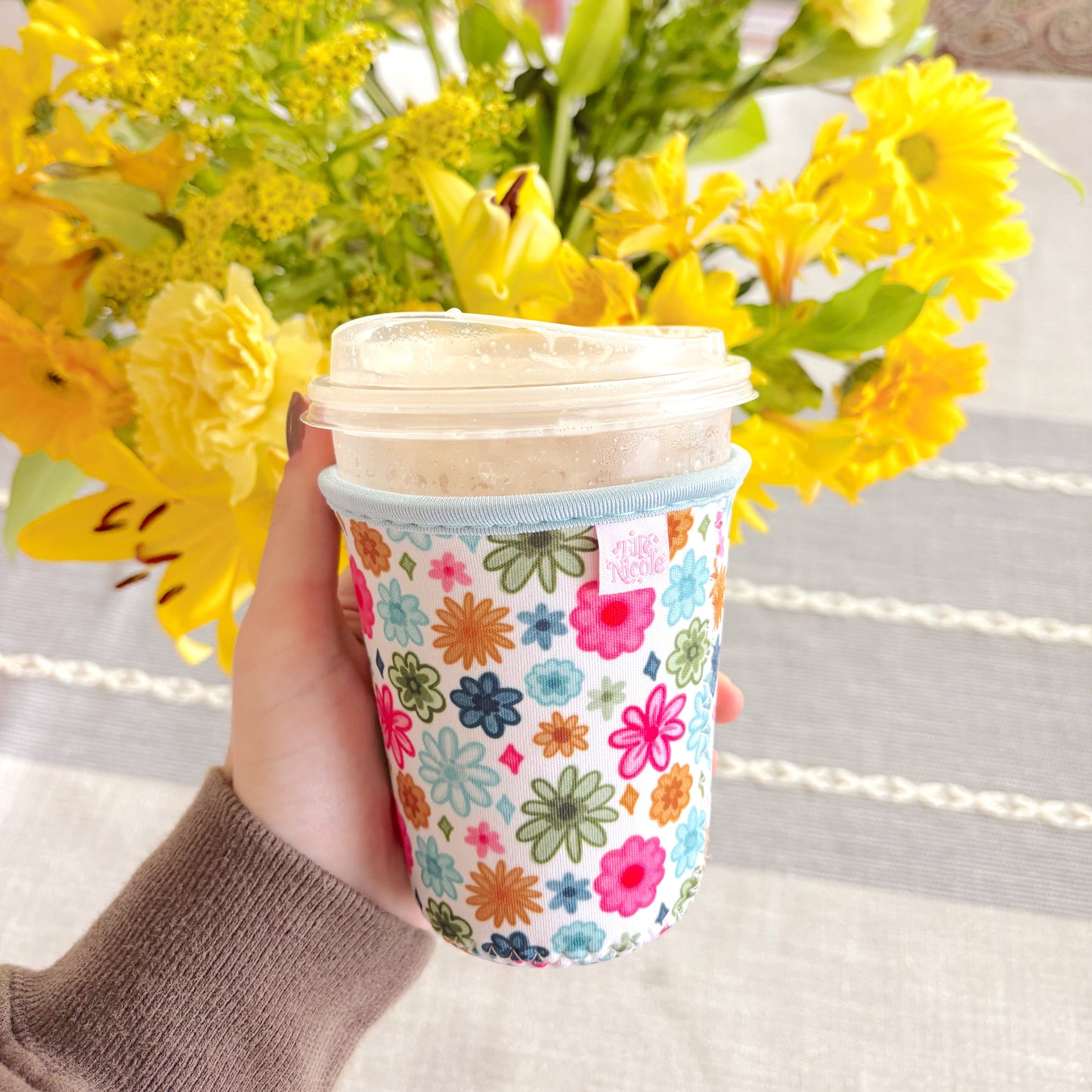 Coffee Cup Cover - Watercolor Florals - Iced Drink Sleeve