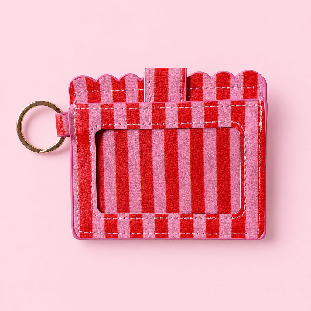 Keychain Wallet - Pink & Red Stripes