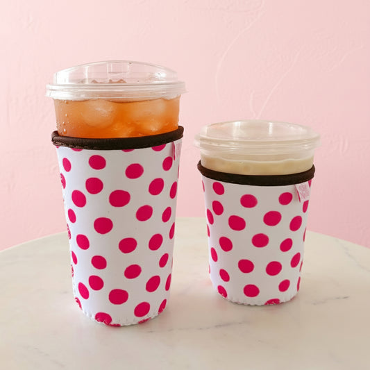 Coffee Cup Cover - Pink Polka Dots - Iced Drink Sleeve