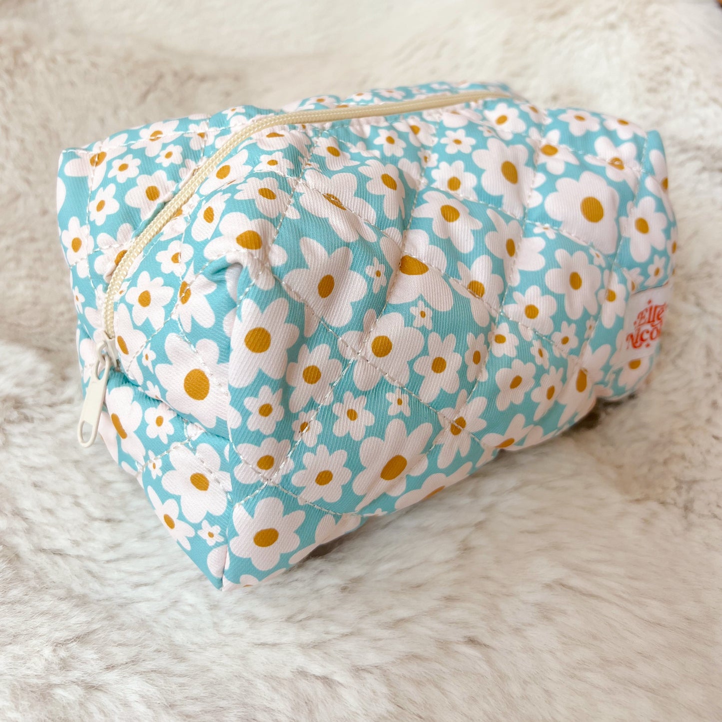 Quilted Cosmetic / Pencil Bag - Blue Daisy