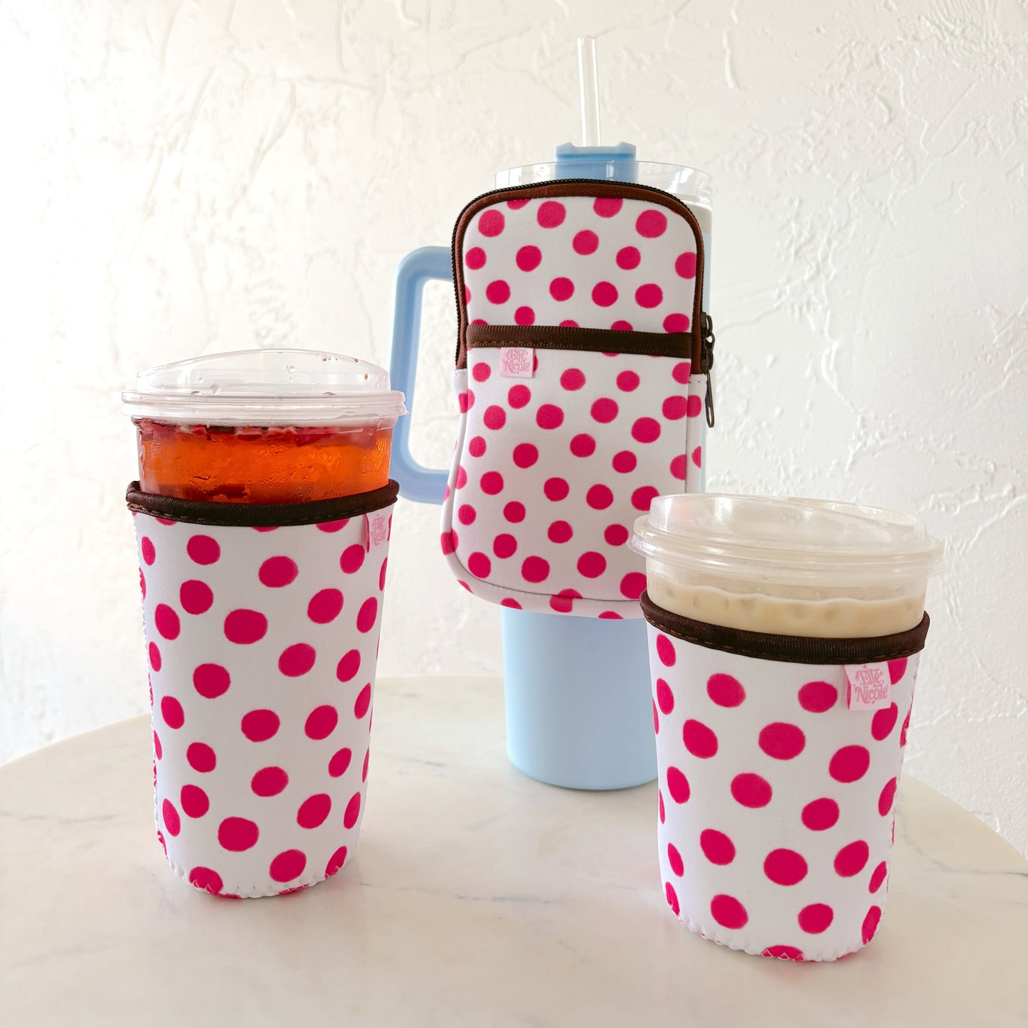 Coffee Cup Cover - Pink Polka Dots - Iced Drink Sleeve