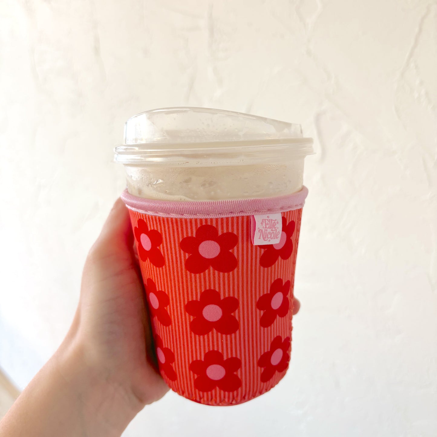 Coffee Cup Cover - Happy Striped Floral - Iced Drink Sleeve