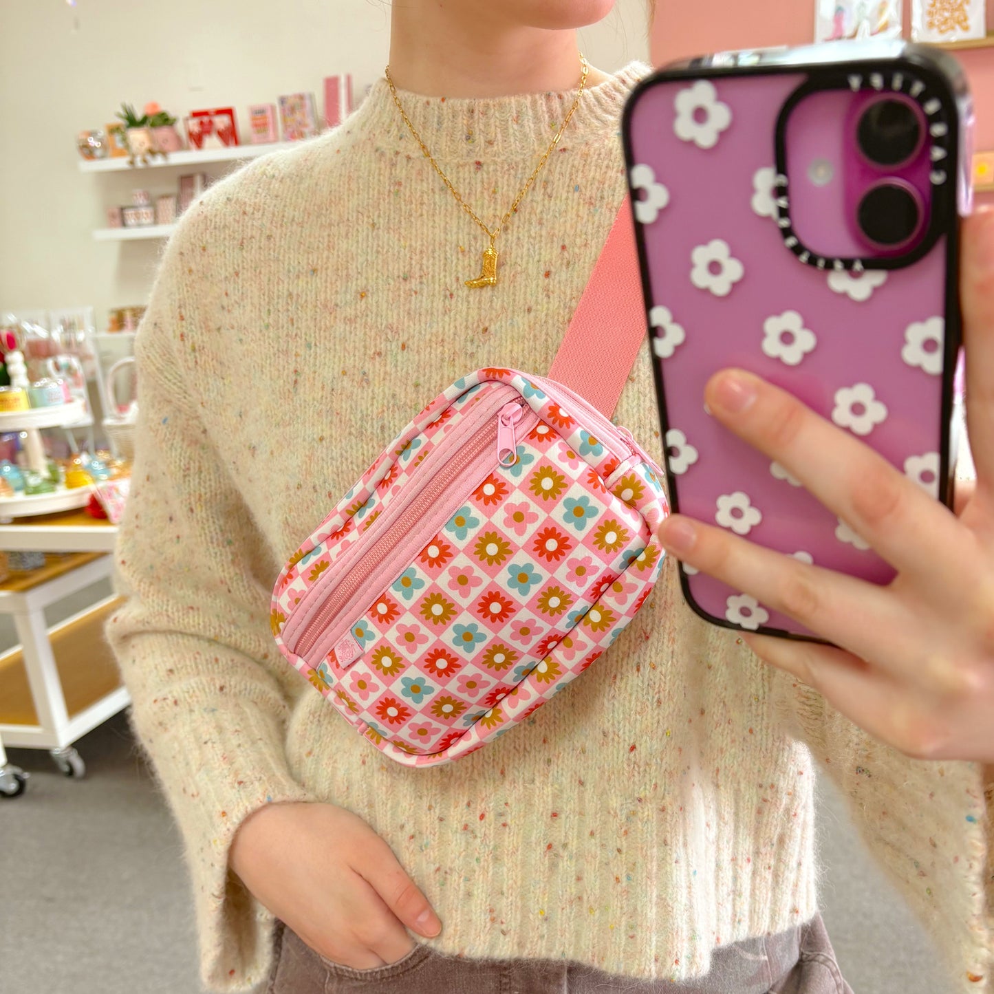 Crossbody Bag - Checkered Floral